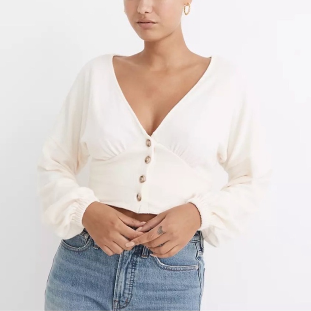 Madewell Cream Women's Deep V Cropped Top